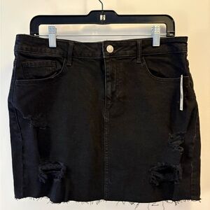 Garage Distressed Denim Black Mini Skirt